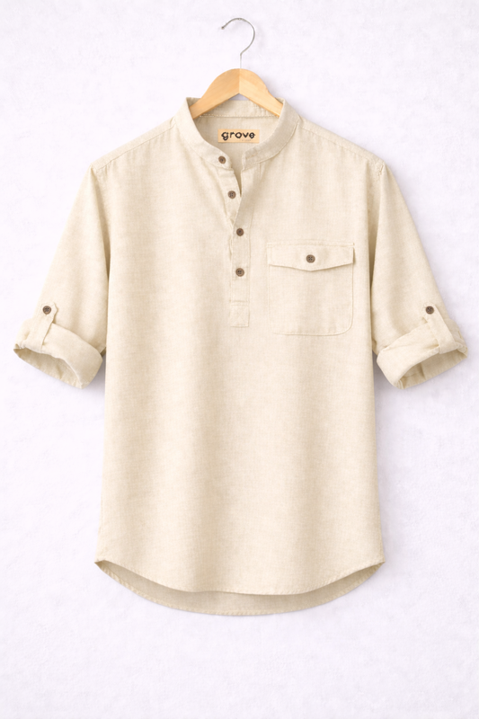 Mens Cotton Detail Shirt GRVCS237 - Cream