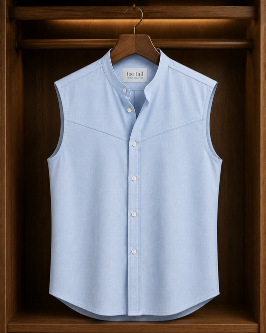 Mens Button Up Cotton Sleeveless Shirt TTMBUS447 - Light Blue