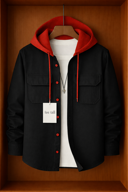 Mens Button Up Cotton Hooded Full Sleeve Shirt TTMBUS134 - Black