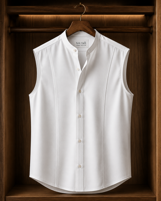 Mens Button Up Cotton Sleeveless Shirt TTMBUS449 - White