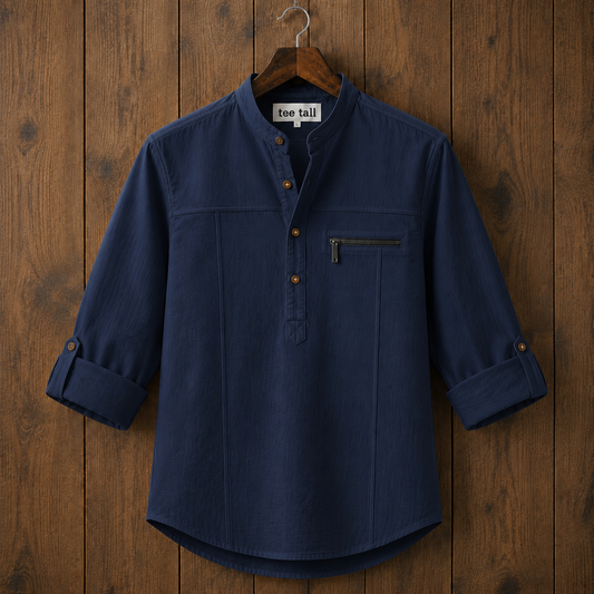 Mens Short Cotton Full Sleeve Kurta TTMSK134 - Navy Blue