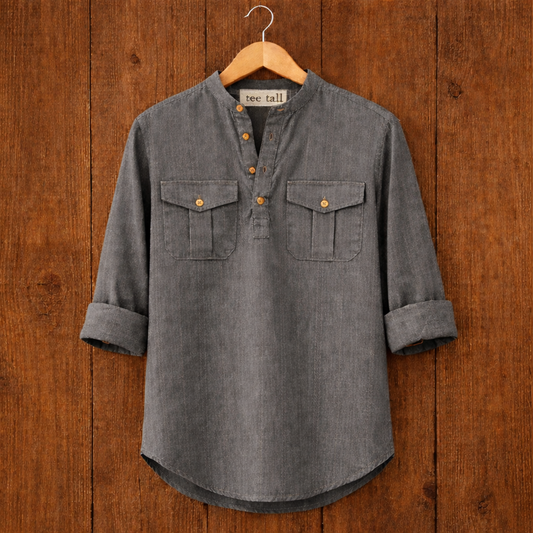 Mens Short Cotton Full Sleeve Kurta TTMSK35 - Grey