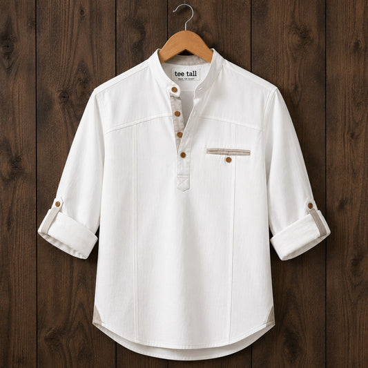Mens Short Cotton Full Sleeve Kurta TTMSK131 - White