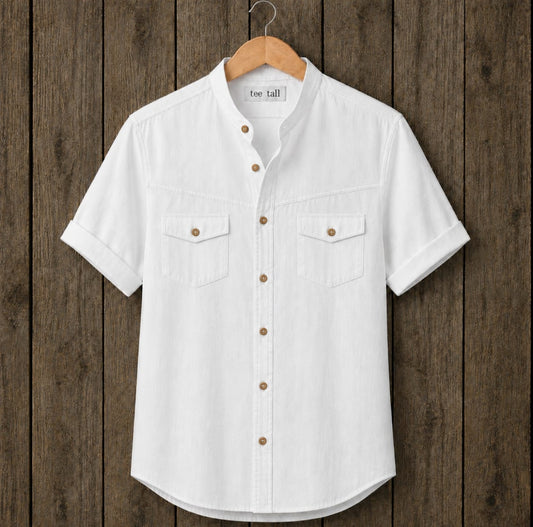 Mens Button Up Cotton Half Sleeve Shirt TTMBUS417 - White