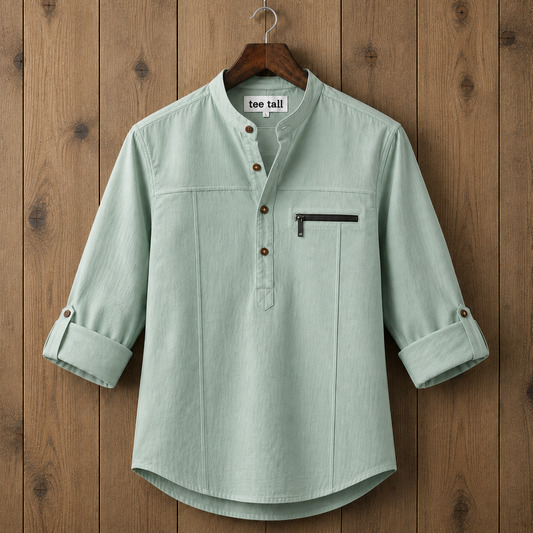 Mens Short Cotton Full Sleeve Kurta TTMSK136 - Green