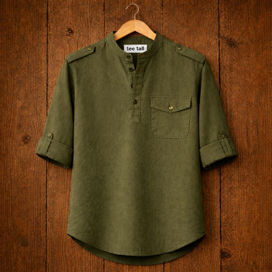 Mens Short Cotton Full Sleeve Kurta TTMSK97 - Green
