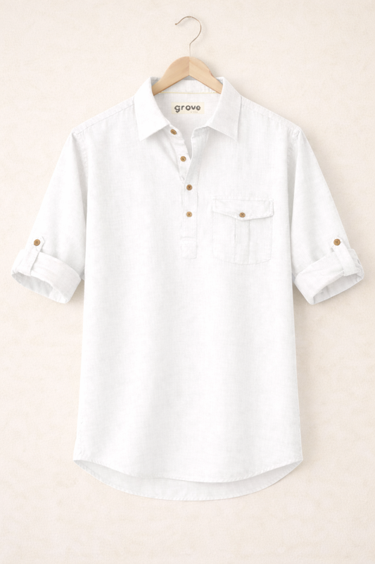 Mens Cotton Detail Shirt GRVCS252 - White