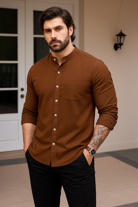 Mens Button Up Pocket Full Sleeve Shirt TTMBUS1 - Brown
