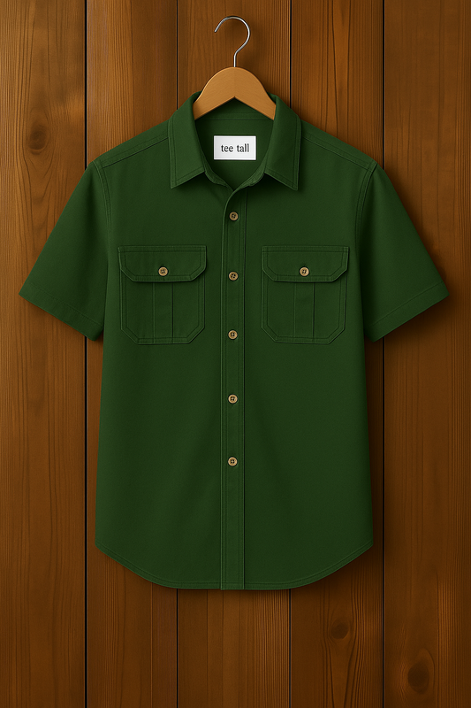 Mens Button Up Half Sleeve Cotton Shirt TTMBUS67 - Green