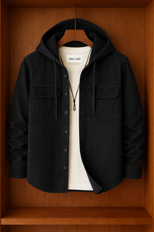 Mens Button Up Cotton Hooded Full Sleeve Shirt TTMBUS142 - Black