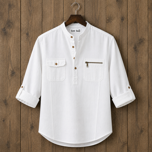 Mens Short Cotton Full Sleeve Kurta TTMSK120 - White