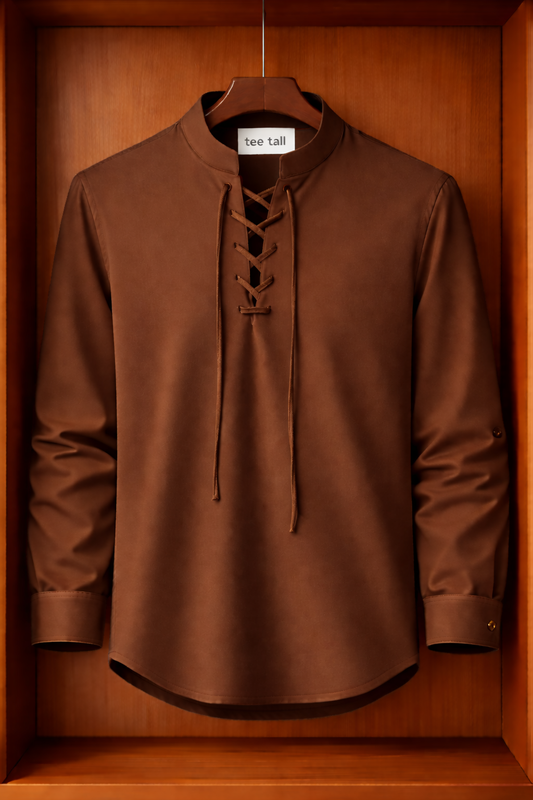 Mens Lace Up Cotton Full Sleeve Shirt TTMBUS304 - Brown