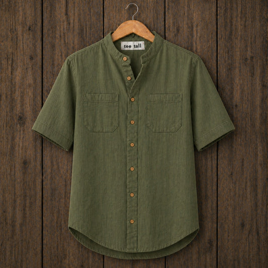 Mens Button Up Cotton Half Sleeve Shirt TTMBUS293 - Olive Green