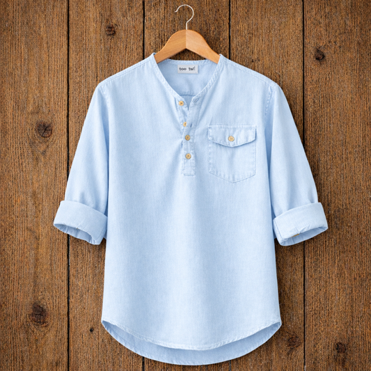 Mens Short Cotton Full Sleeve Kurta TTMSK53 - Light Blue