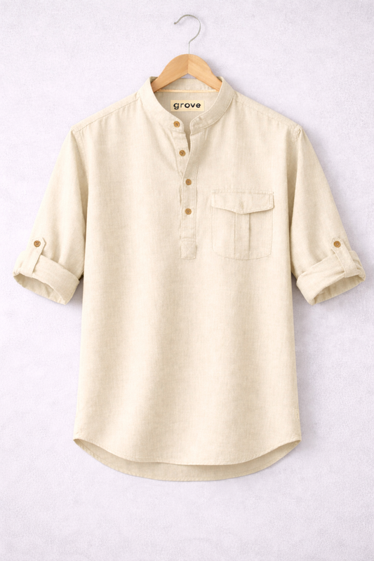 Mens Cotton Detail Shirt GRVCS225 - Cream