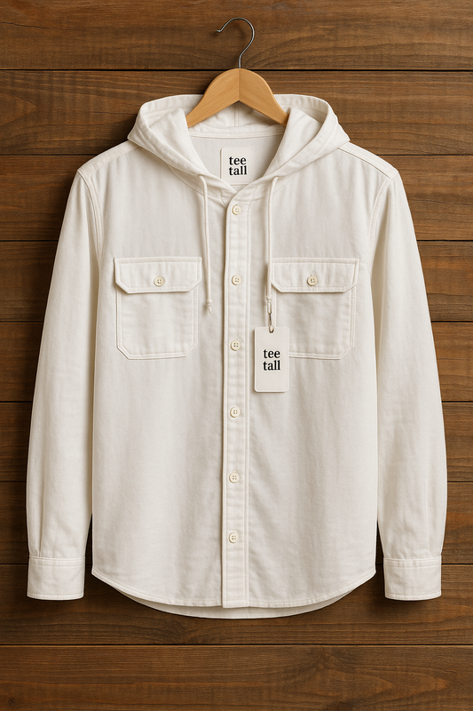 Mens Button Up Cotton Hooded Full Sleeve Shirt TTMBUS98 - White