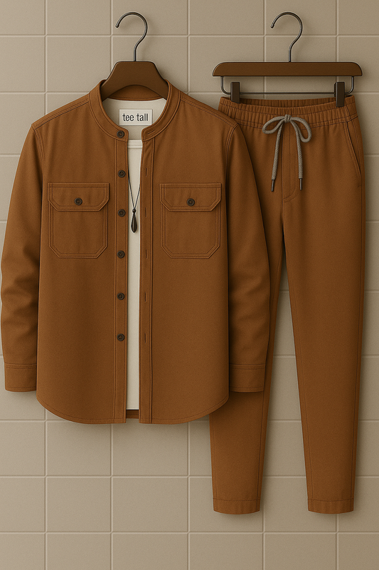 Mens Button Up Cotton Full Sleeve Shirt and Pants Set TTMSPTS30 - Brown