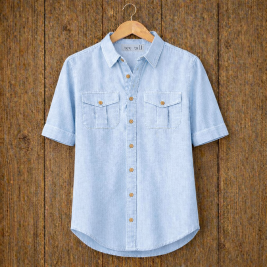 Mens Button Up Cotton Half Sleeve Shirt TTMBUS228 - Light Blue
