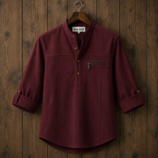 Mens Short Cotton Full Sleeve Kurta TTMSK139 - Maroon