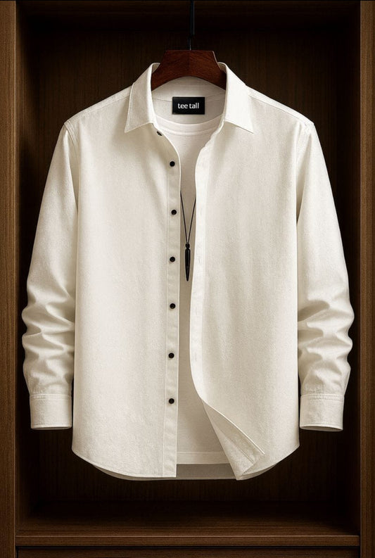 Mens Button Up Cotton Full Sleeve Shirt TTMBUS181 - White