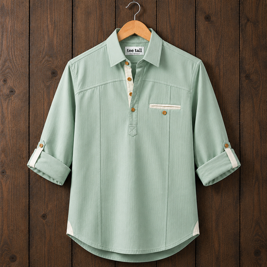 Mens Short Cotton Full Sleeve Kurta TTMSK159 - Green