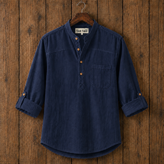Mens Short Cotton Full Sleeve Kurta TTMSK142 - Navy Blue