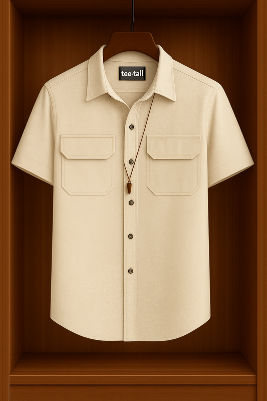 Mens Button Up Half Sleeve Cotton Shirt TTMBUS31 - Cream
