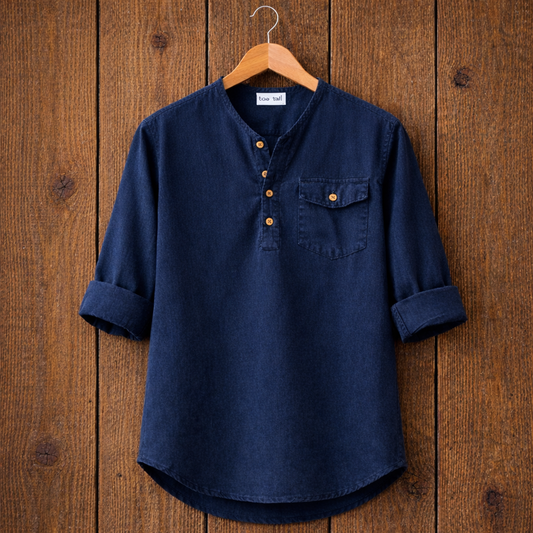 Mens Short Cotton Full Sleeve Kurta TTMSK39 - Blue