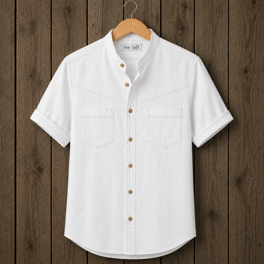 Mens Button Up Cotton Half Sleeve Shirt TTMBUS389 - White