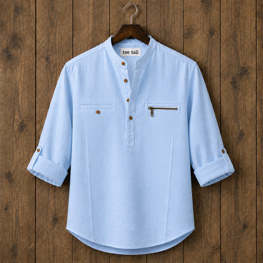 Mens Short Cotton Full Sleeve Kurta TTMSK168 - Light Blue