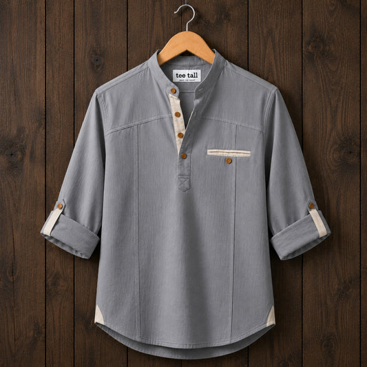 Mens Short Cotton Full Sleeve Kurta TTMSK118 - Grey