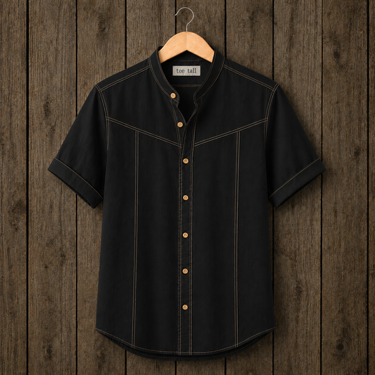 Mens Button Up Cotton Half Sleeve Shirt TTMBUS362 - Black