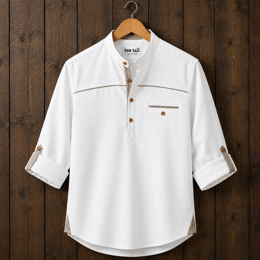 Mens Short Cotton Full Sleeve Kurta TTMSK156 - White