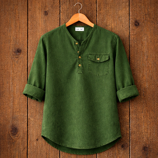 Mens Short Cotton Full Sleeve Kurta TTMSK38 - Green
