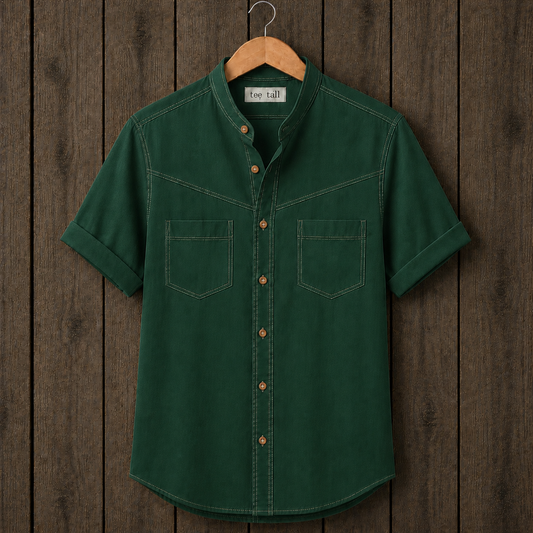 Mens Button Up Cotton Half Sleeve Shirt TTMBUS387 - Green