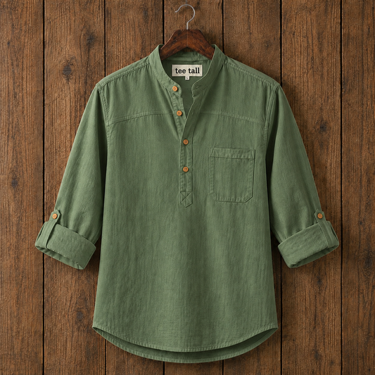 Mens Short Cotton Full Sleeve Kurta TTMSK130 - Green