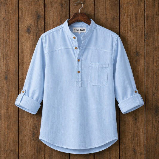 Mens Short Cotton Full Sleeve Kurta TTMSK129 - Light Blue