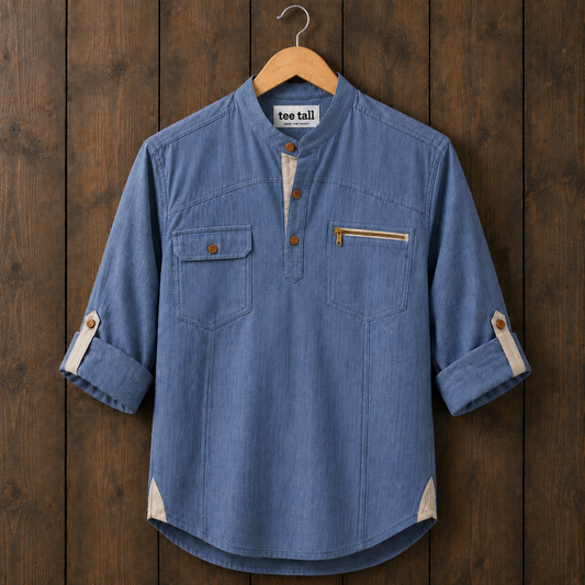 Mens Short Cotton Full Sleeve Kurta TTMSK179 - Light Blue