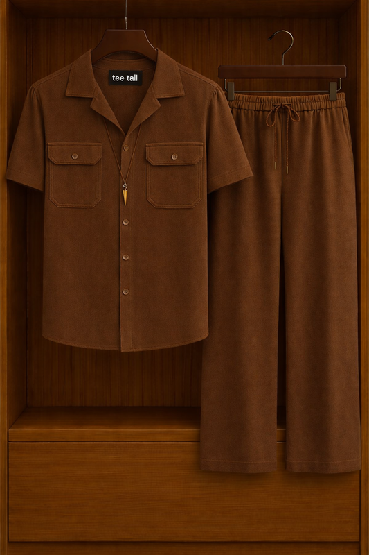 Mens Button Up Viscose Shirt and Pants Set TTMSPTS43 - Brown