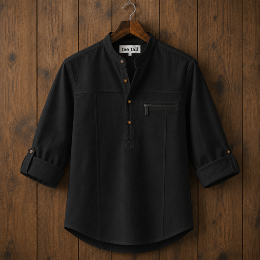 Mens Short Cotton Full Sleeve Kurta TTMSK140 - Black