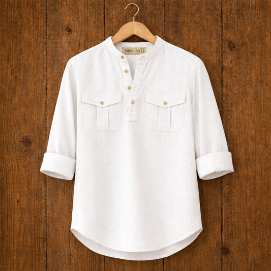 Mens Short Cotton Full Sleeve Kurta TTMSK34 - White