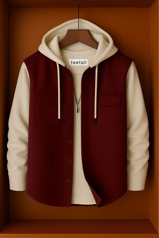 Mens Button Up Cotton Hooded Full Sleeve Shirt TTMBUS131 - Maroon