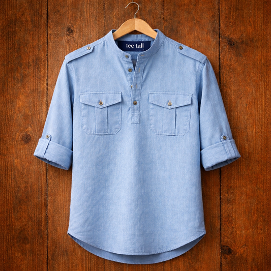 Mens Short Cotton Full Sleeve Kurta TTMSK78 - Light Blue