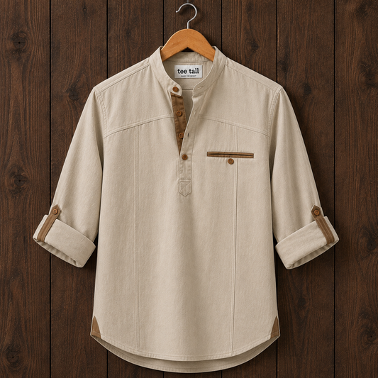 Mens Short Cotton Full Sleeve Kurta TTMSK161 - Cream