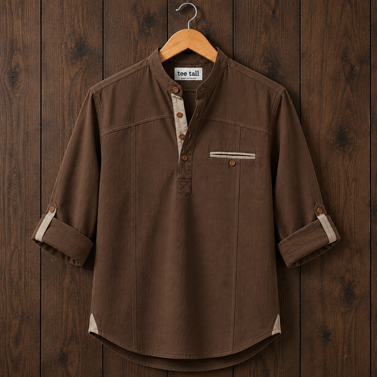 Mens Short Cotton Full Sleeve Kurta TTMSK162 - Brown