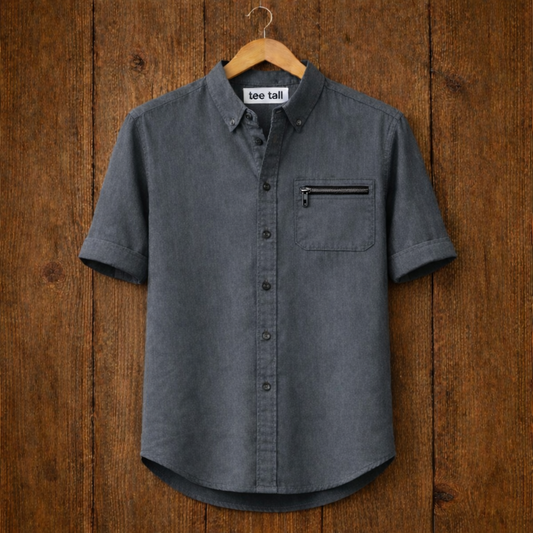 Mens Button Up Cotton Half Sleeve Shirt TTMBUS214 - Grey