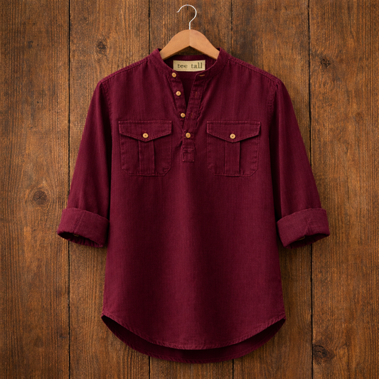 Mens Short Cotton Full Sleeve Kurta TTMSK36 - Maroon