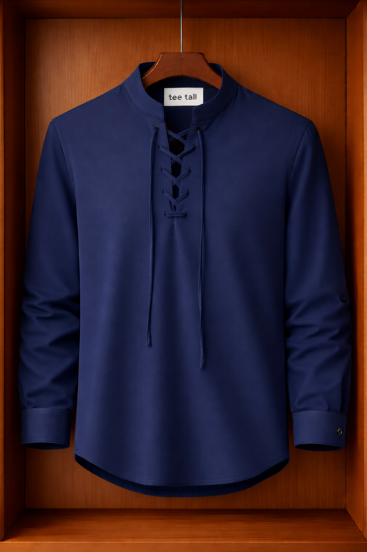 Mens Lace Up Cotton Full Sleeve Shirt TTMBUS306 - Navy Blue