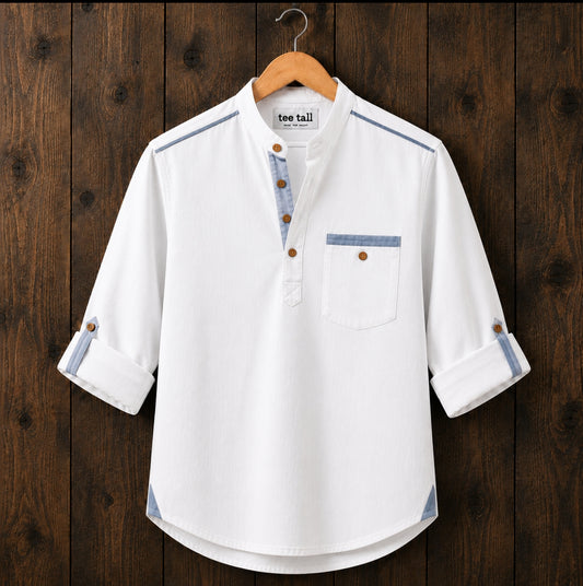 Mens Short Cotton Full Sleeve Kurta TTMSK167 - White
