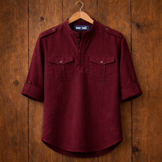 Mens Short Cotton Full Sleeve Kurta TTMSK79 - Maroon
